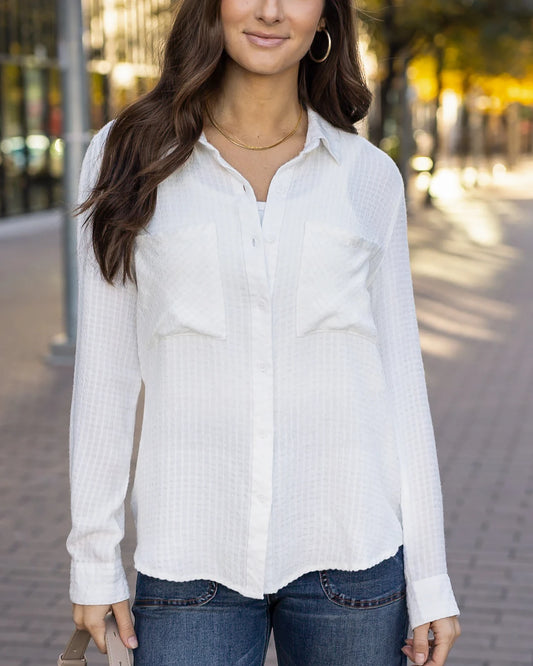 Favorite Button Up Top in Soft White white button up shirt women