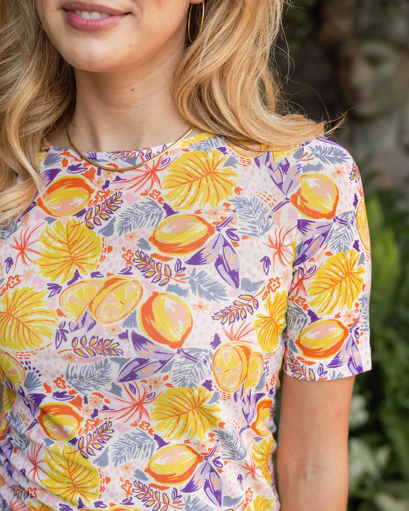 Detail sheer mesh top in lemon