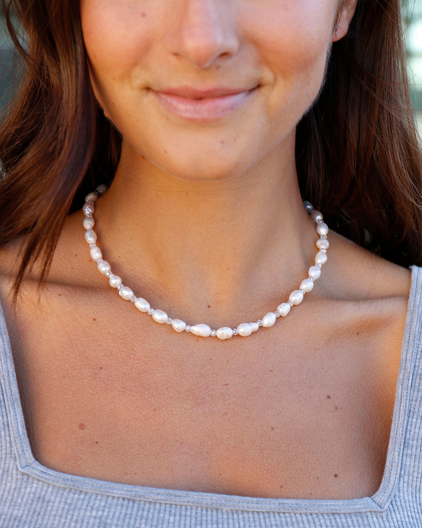 Full view of Beaded Pearl Necklace