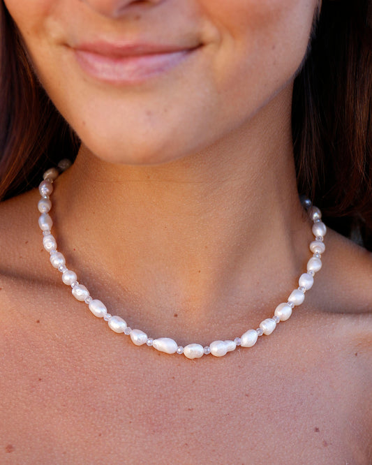 Front view of Beaded Pearl Necklace