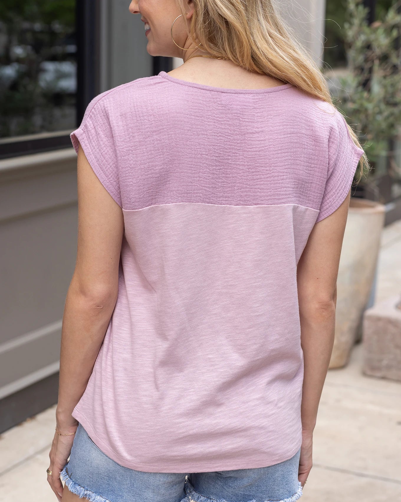 Back view pink basic top