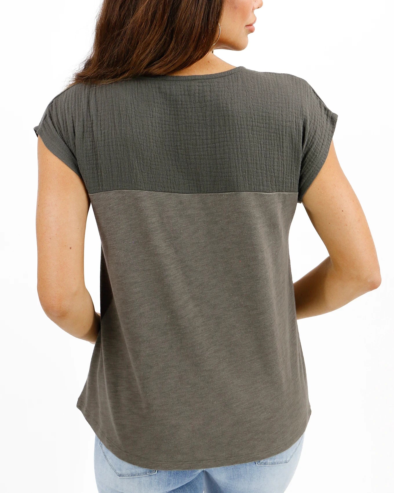 Basic tee in olive back view