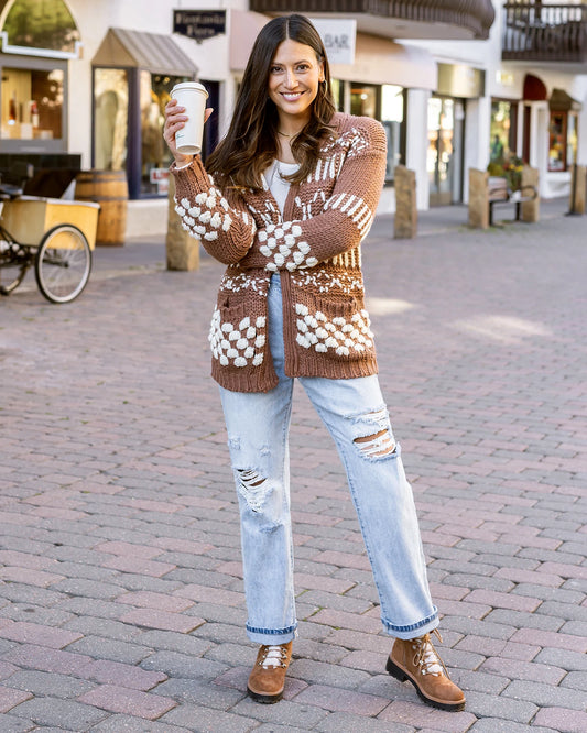 Gingersnap Bobble Knit Chunky Cardigan Brown cardigan sweater