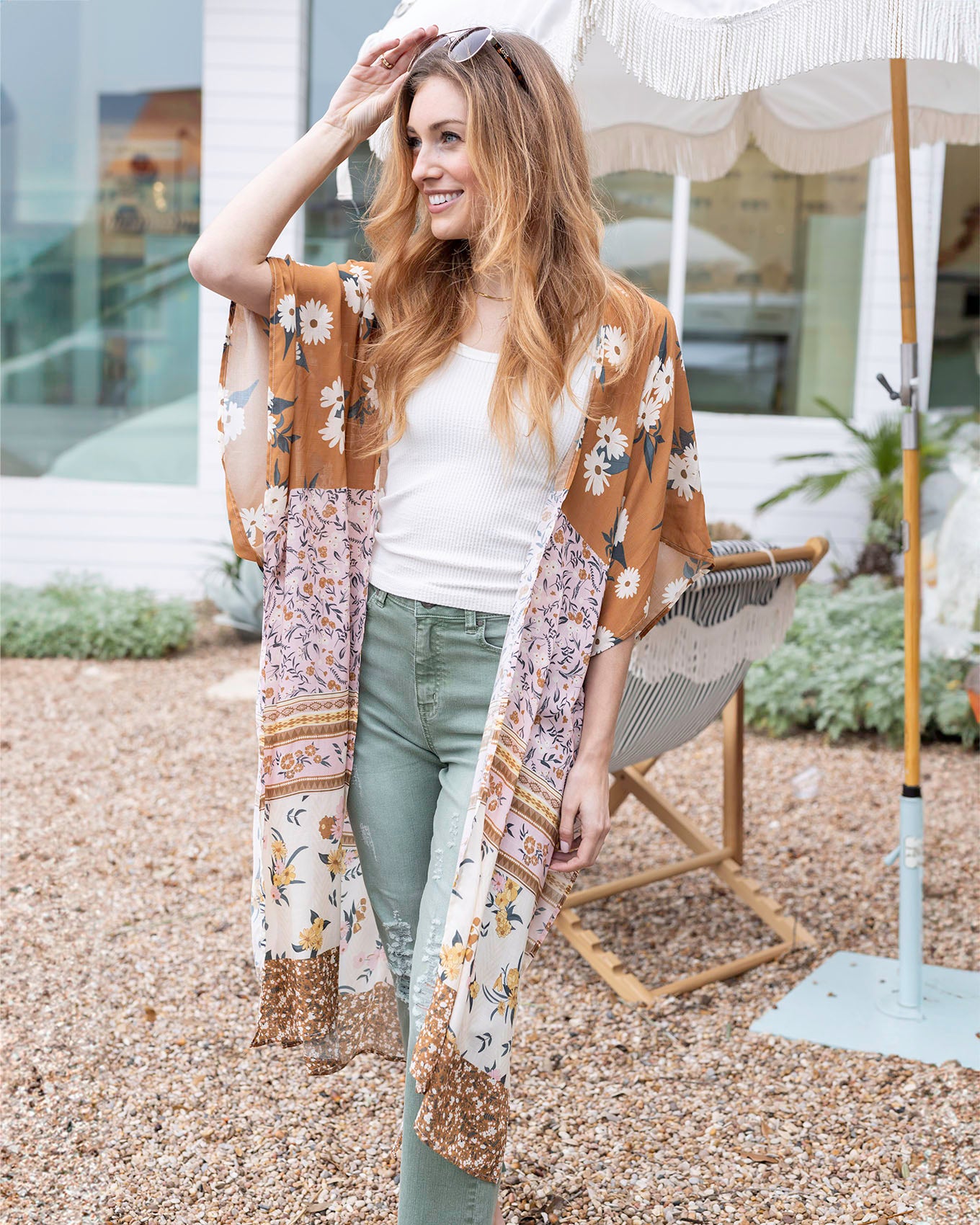 Styled view of Floral Boho Duster Kimono