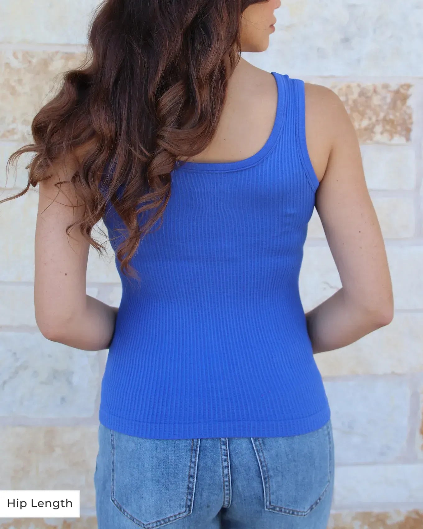 blue ribbed tank top