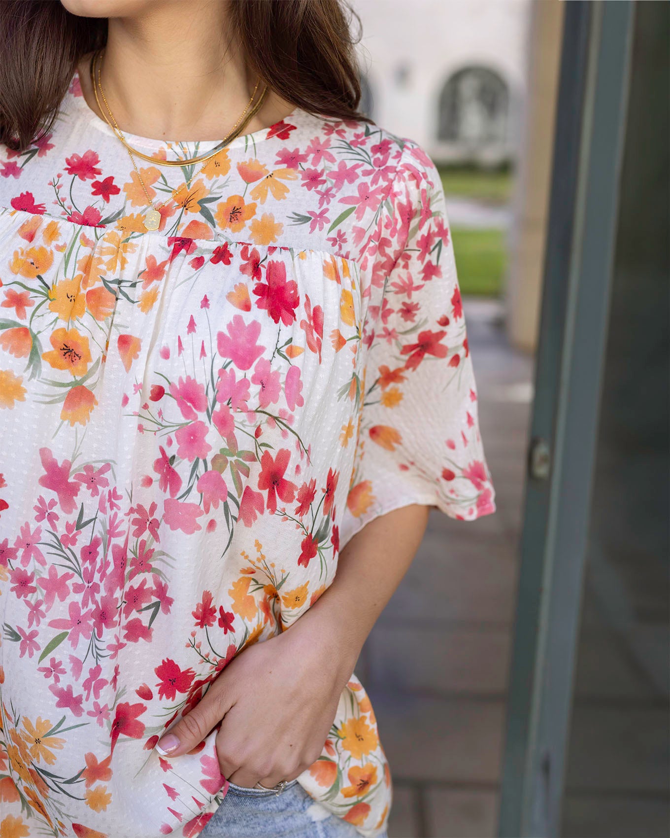 Close up view of Floral Brooklyn Flowy Blouse
