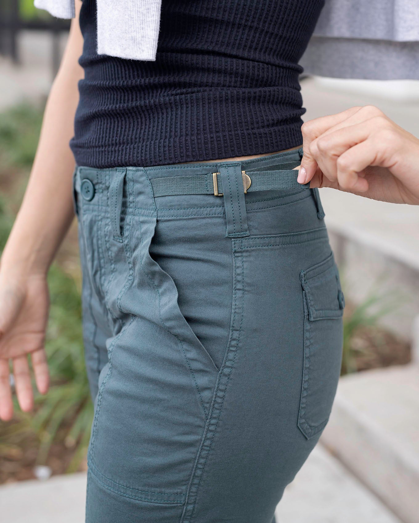 Detail view of Green Camper Cargo Pants