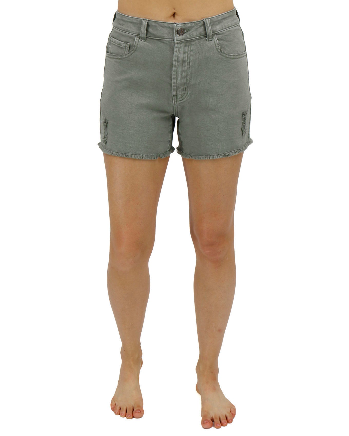 Olive Casual Colored Denim Shorts front detail