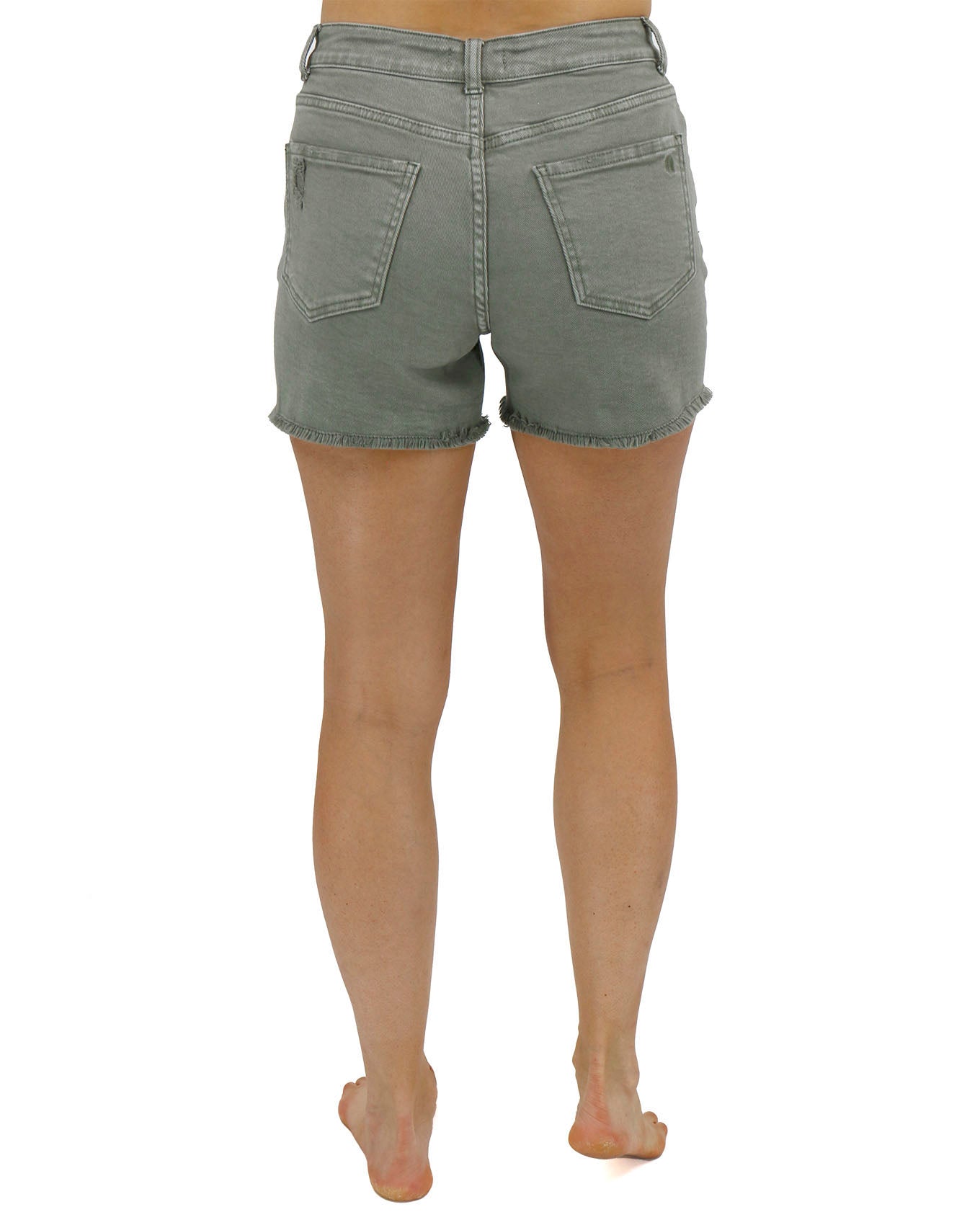 Olive Casual Colored Denim Shorts back detail