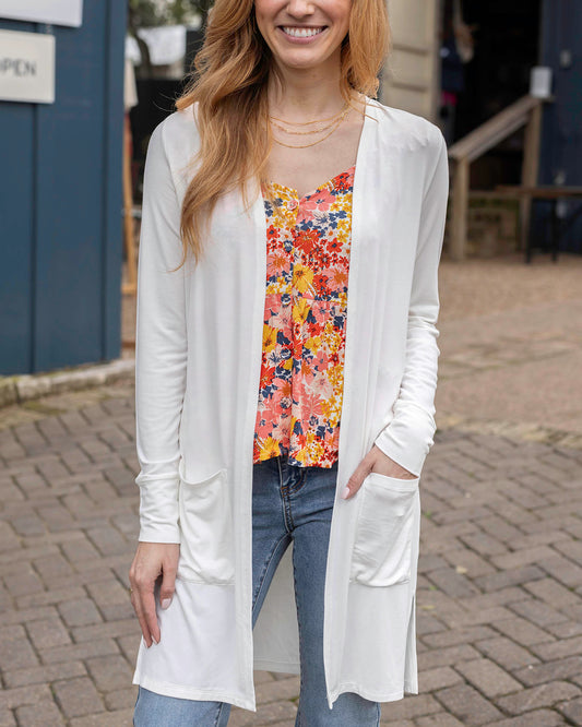 Front view of Ivory Casual Day Modal Cardigan Front view of Ivory Casual Day Modal Cardigan