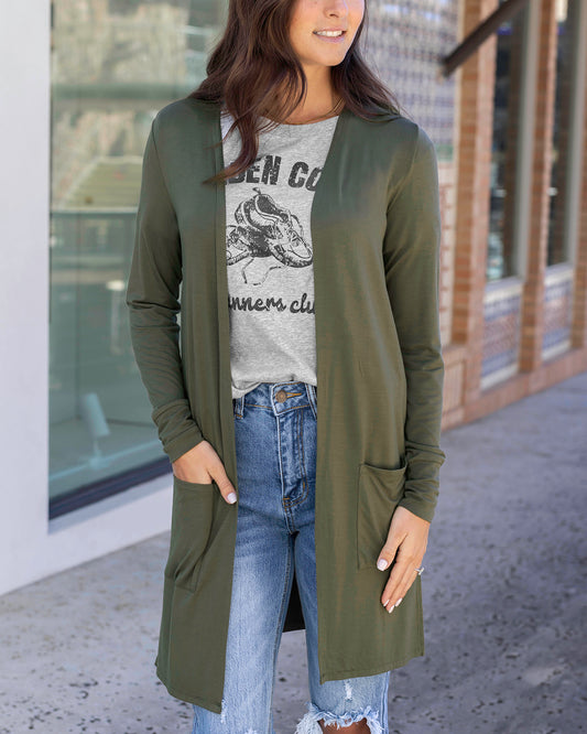 Front view of Olive Casual Day Modal Cardigan Front view of Olive Casual Day Modal Cardigan
