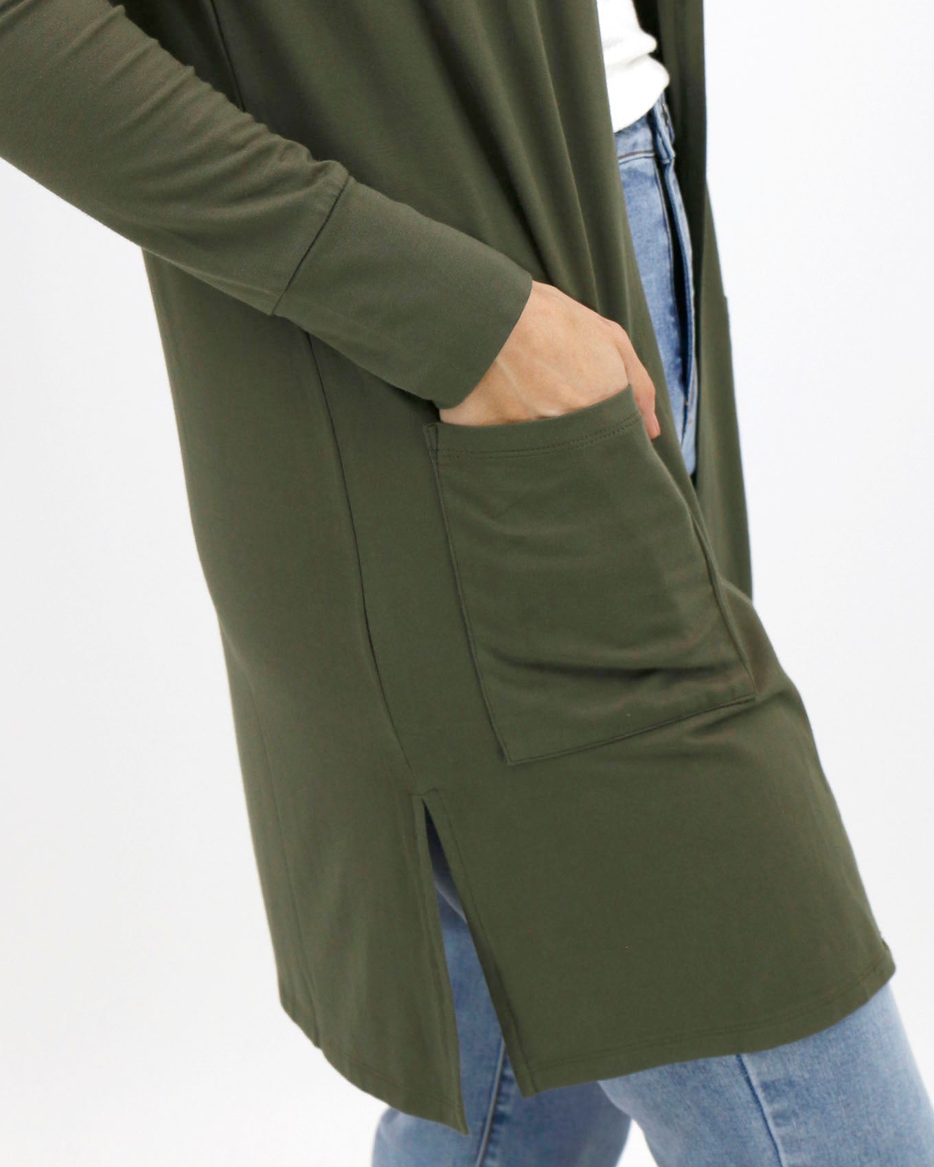 Close up view of Olive Casual Day Modal Cardigan