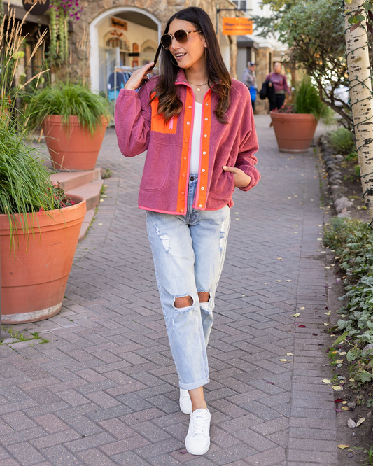 Berry/Orange Colorblock Fleece Jacket Colorblock jacket