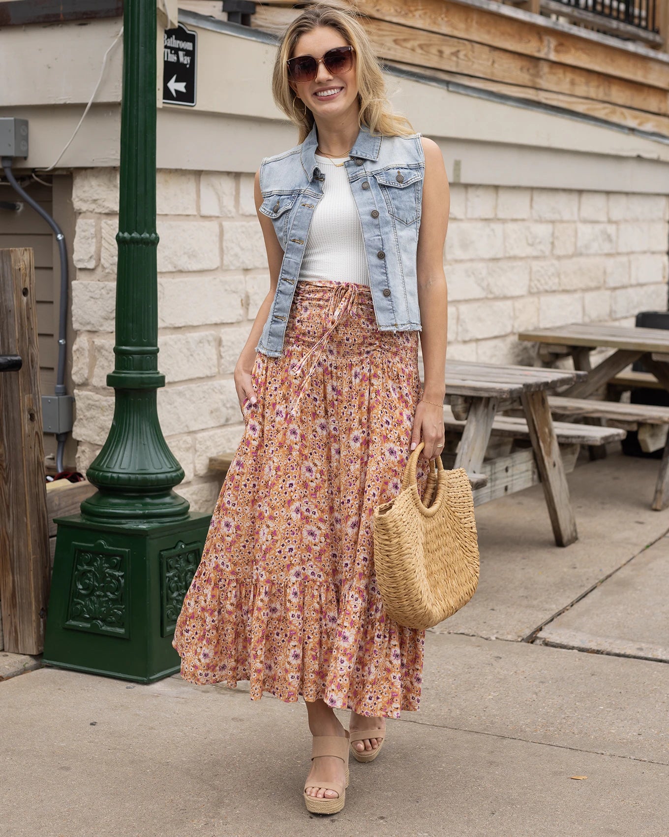 Floral skirt on model