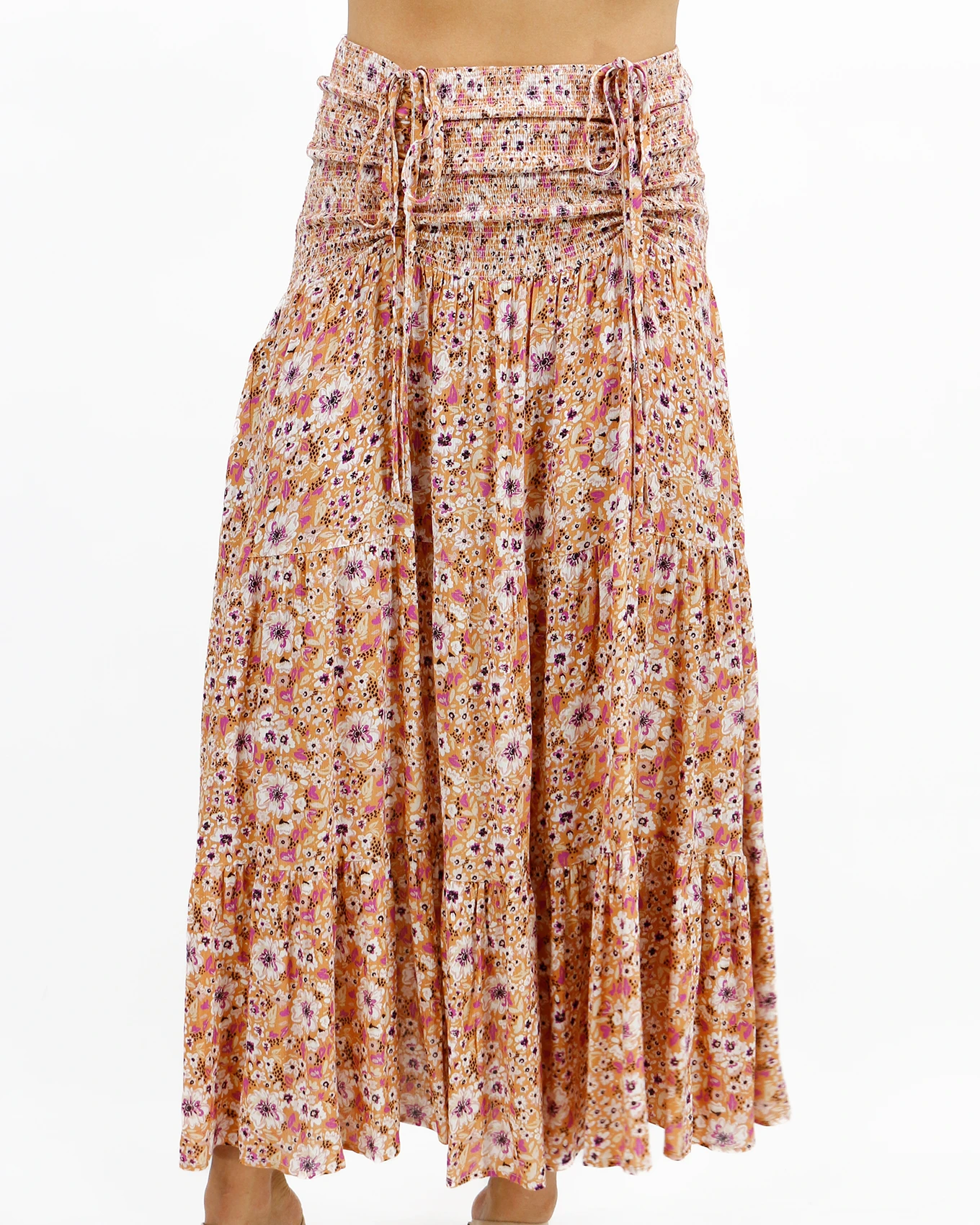 Golden floral maxi skirt