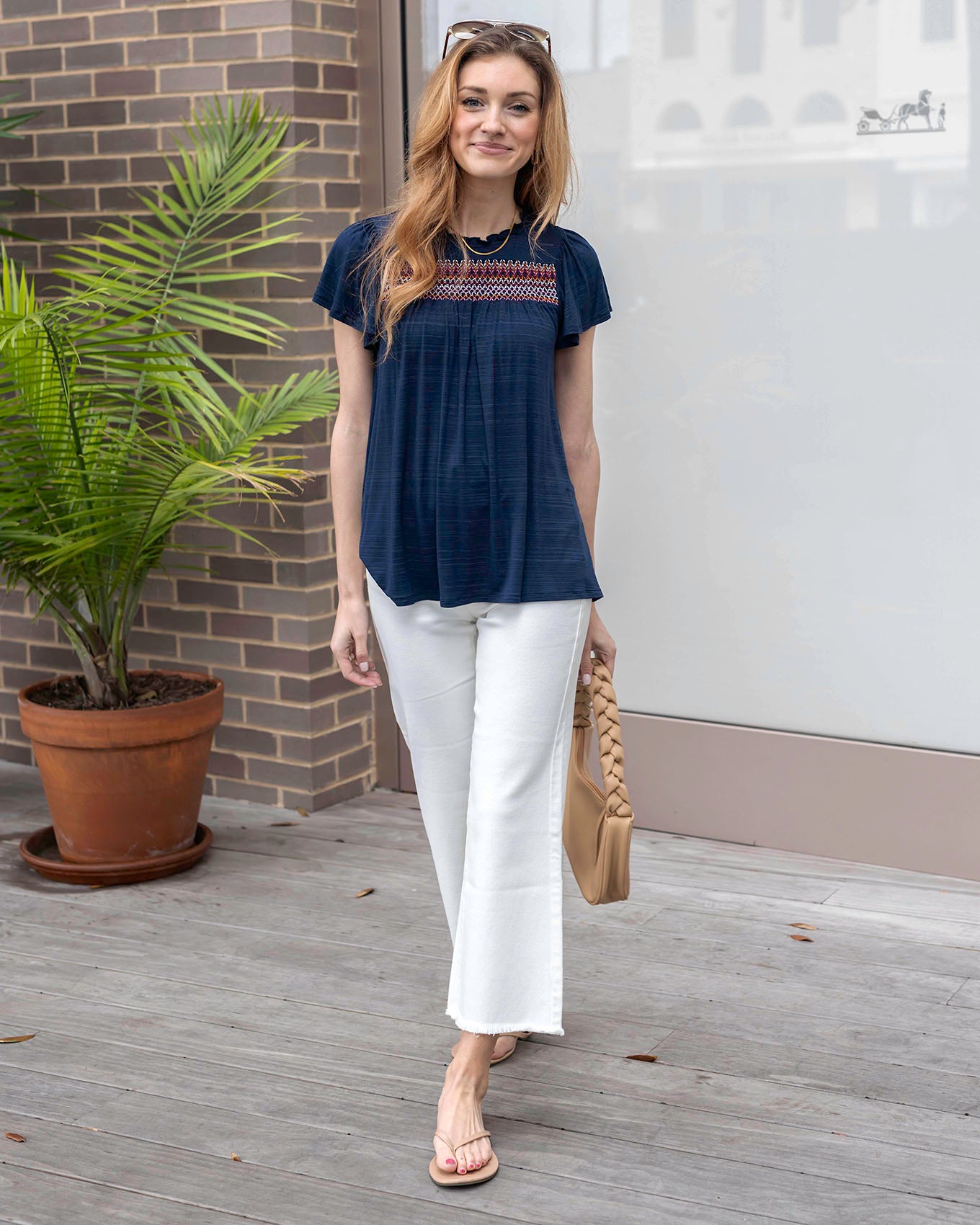 Full view of Cropped White Wide Leg Denim