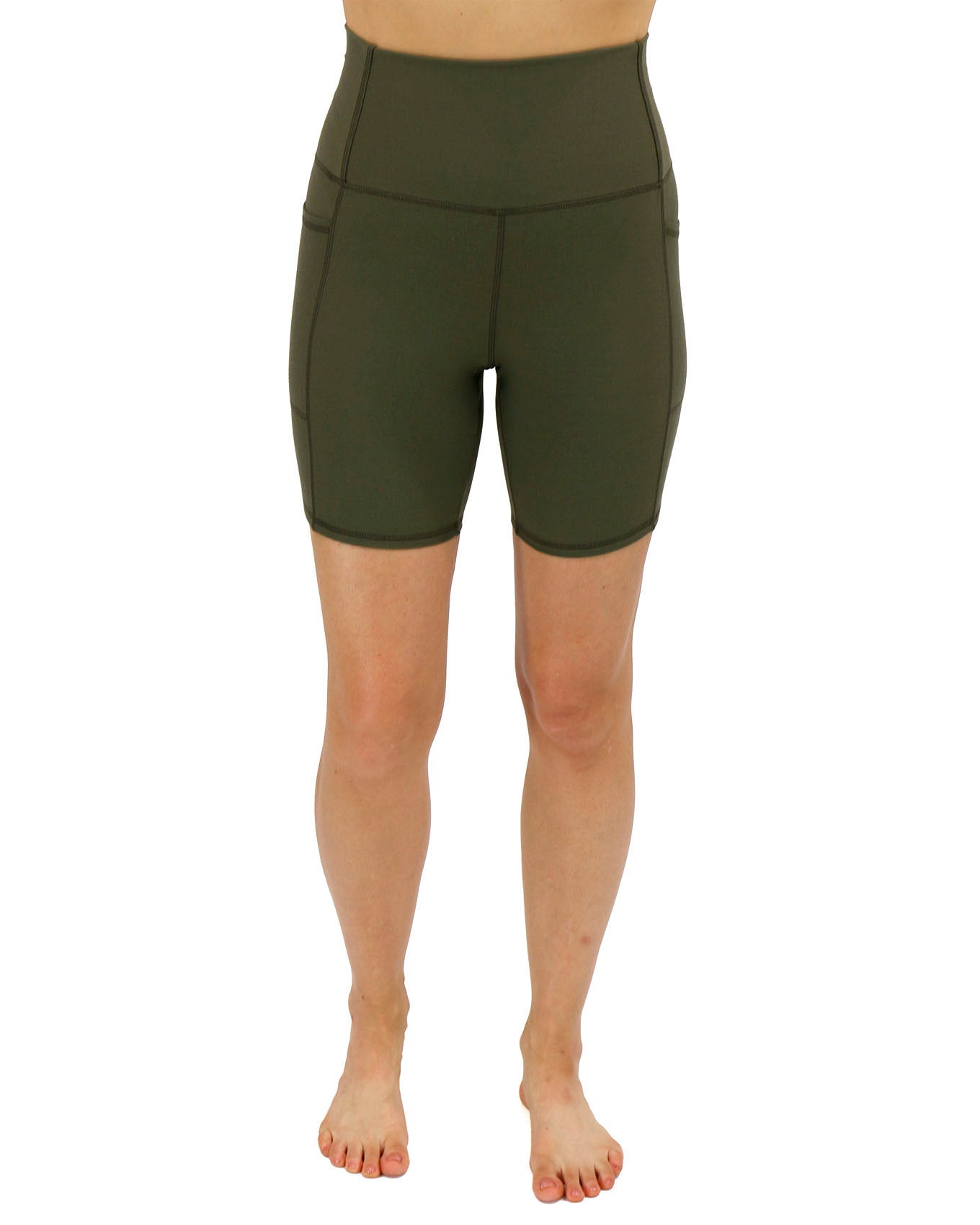 Front stock shot of Olive 7" Daily Pocket Biker Shorts