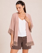 Delicate Detail Lace Trim Kimono