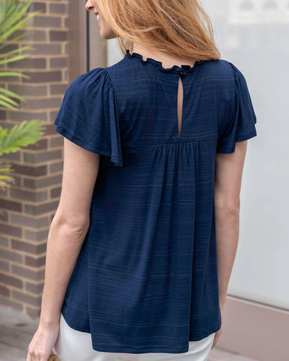 Back view of Navy/Multi Ellis Knit Embroidered Top
