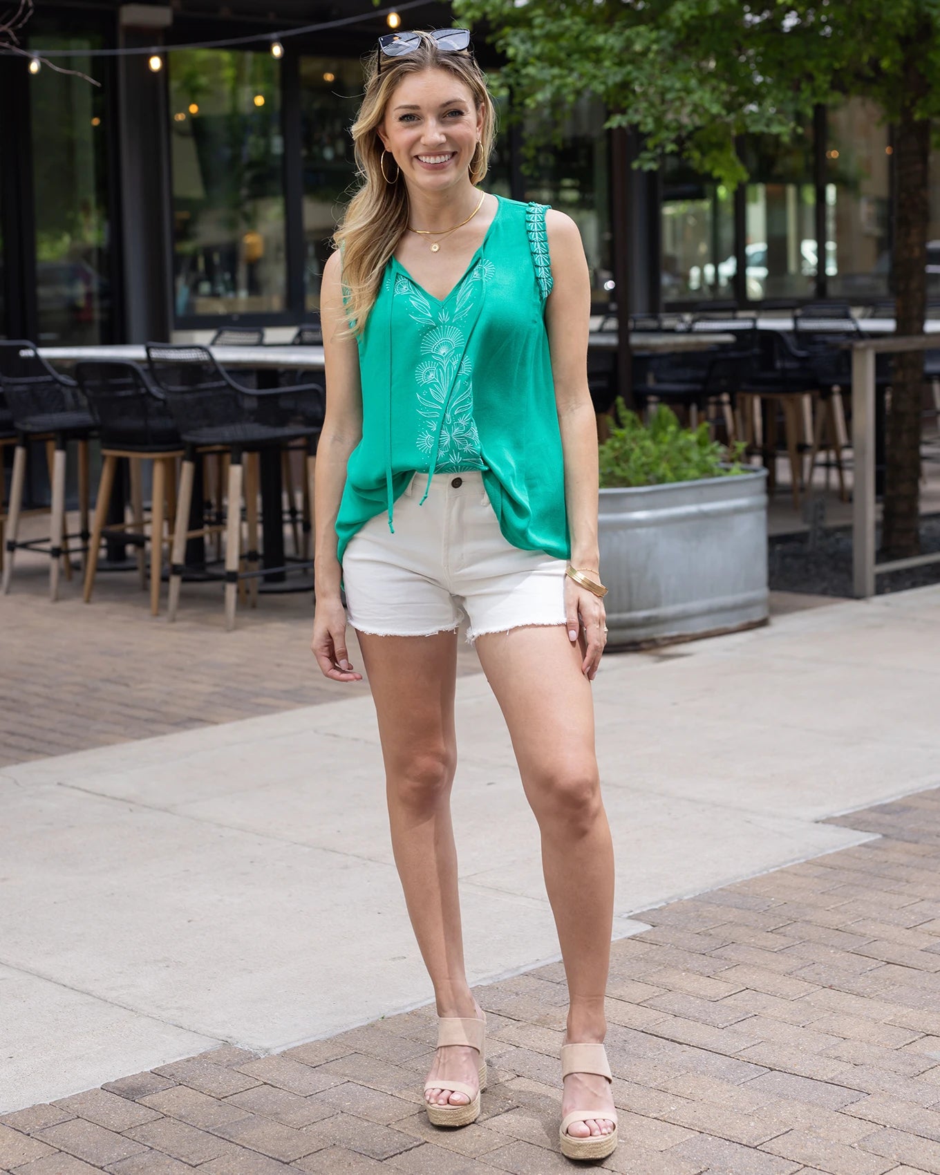 Embroidered Green Gardens Sleeveless Top