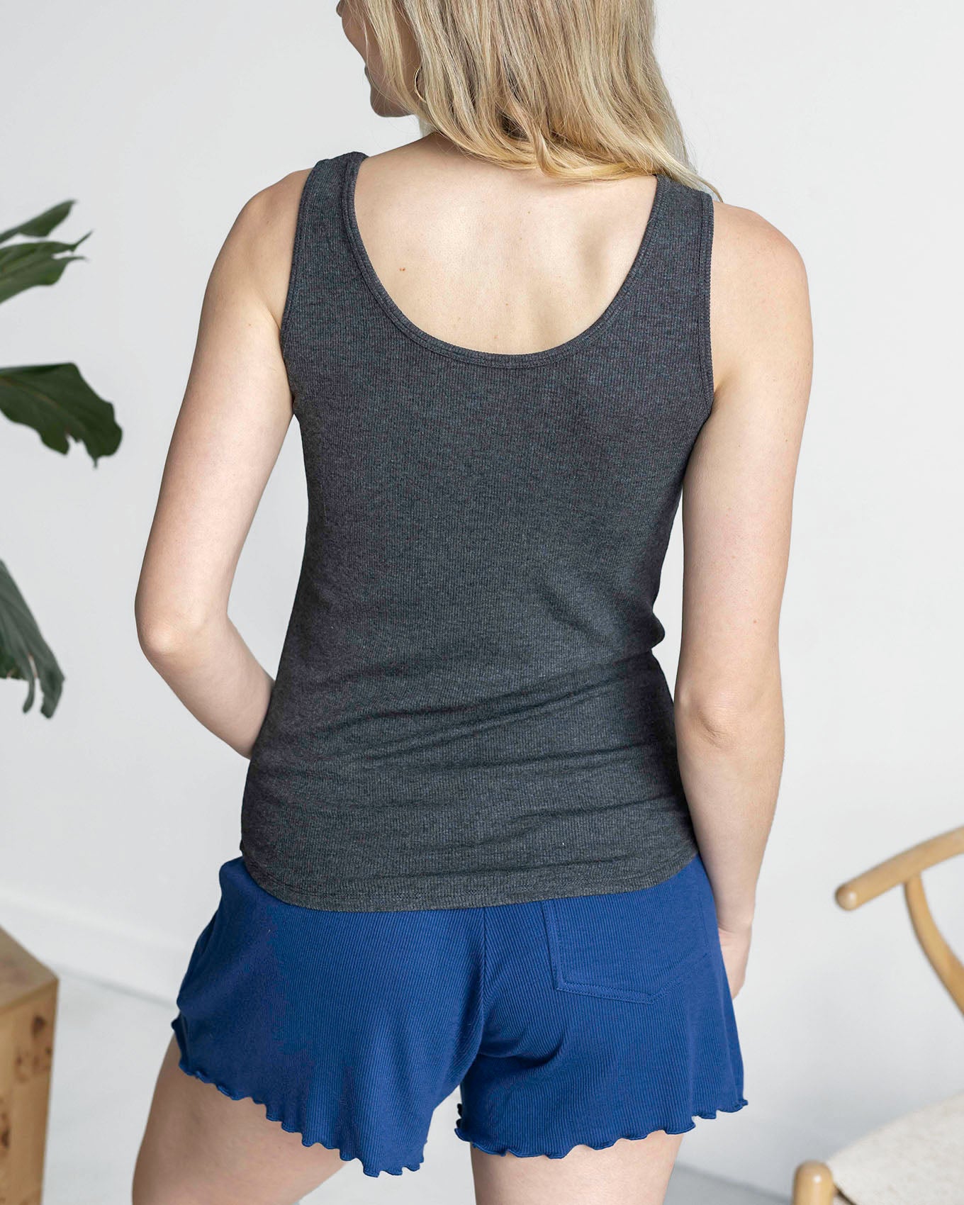 Essential Ribbed Charcoal Fitted Tank Top
