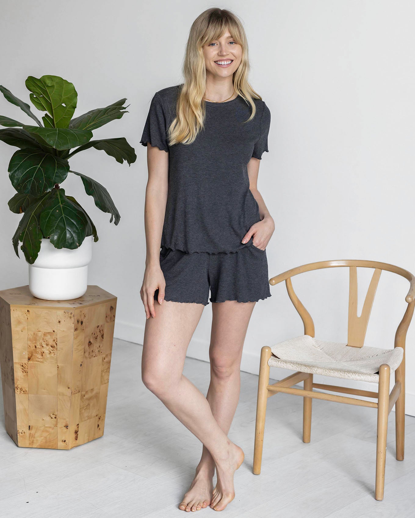 Essential Ribbed Charcoal Relaxed Fit Tee - FINAL SALE