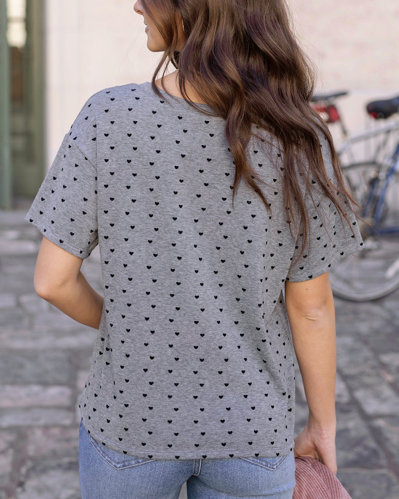 back view of mini hearts t-shirt