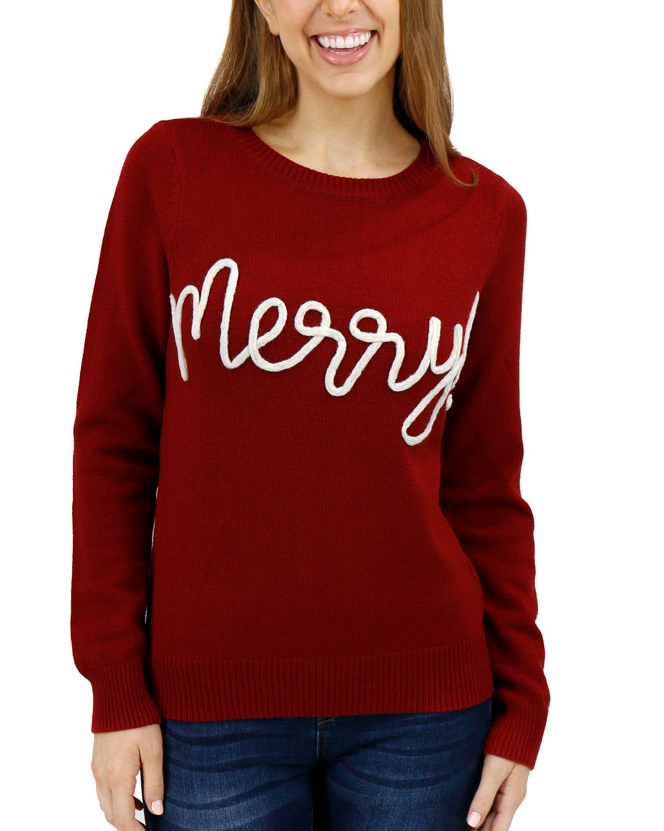 Front view stock shot of Merry Red Holiday Sweater