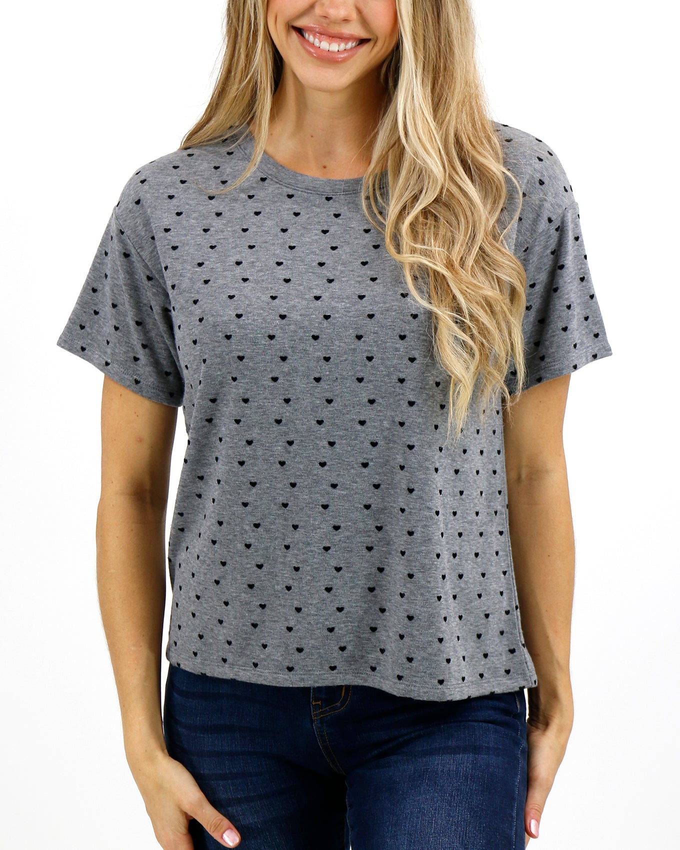 front view stock shot of mini hearts t-shirt