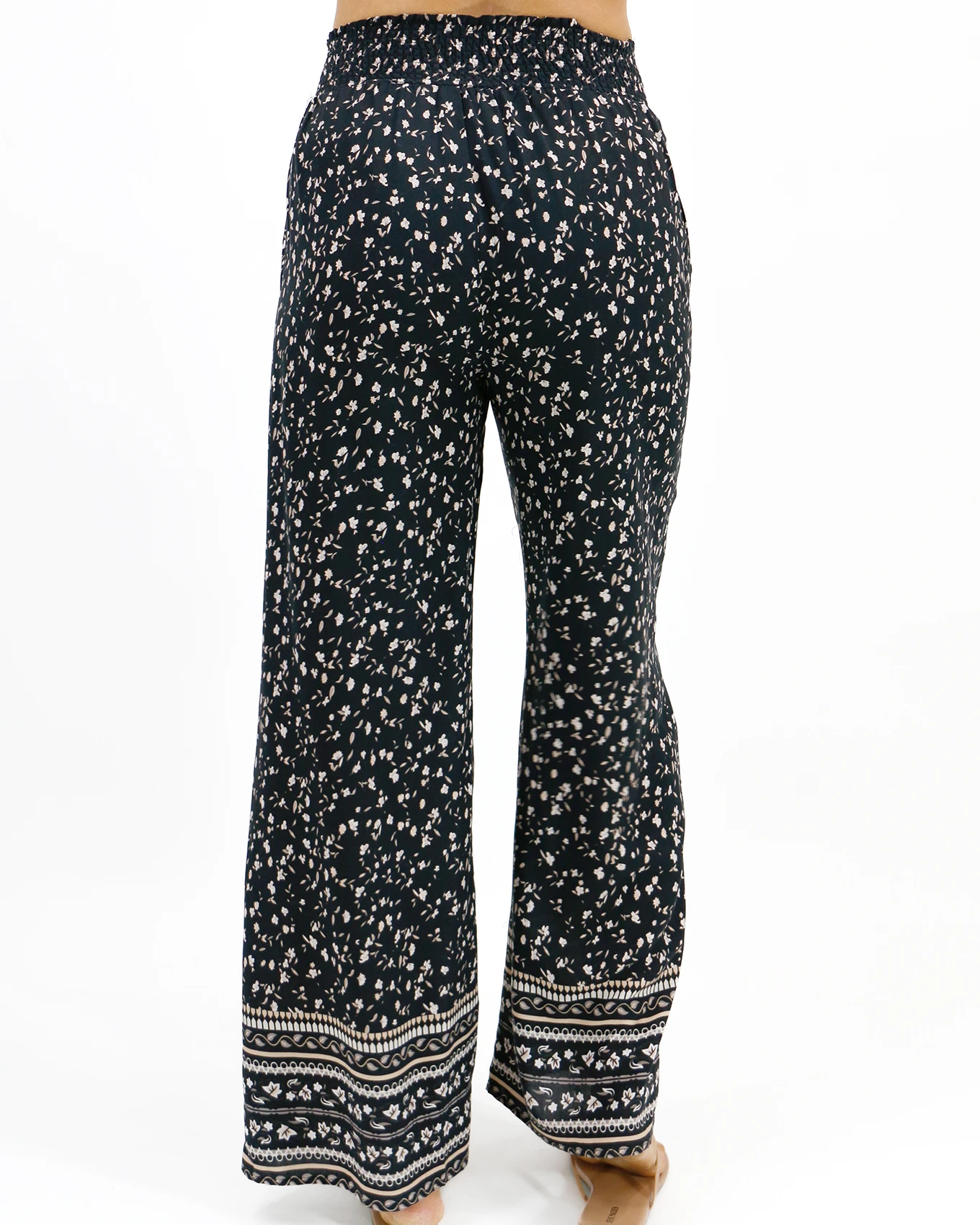 Floral Print Black Wide Leg Pants