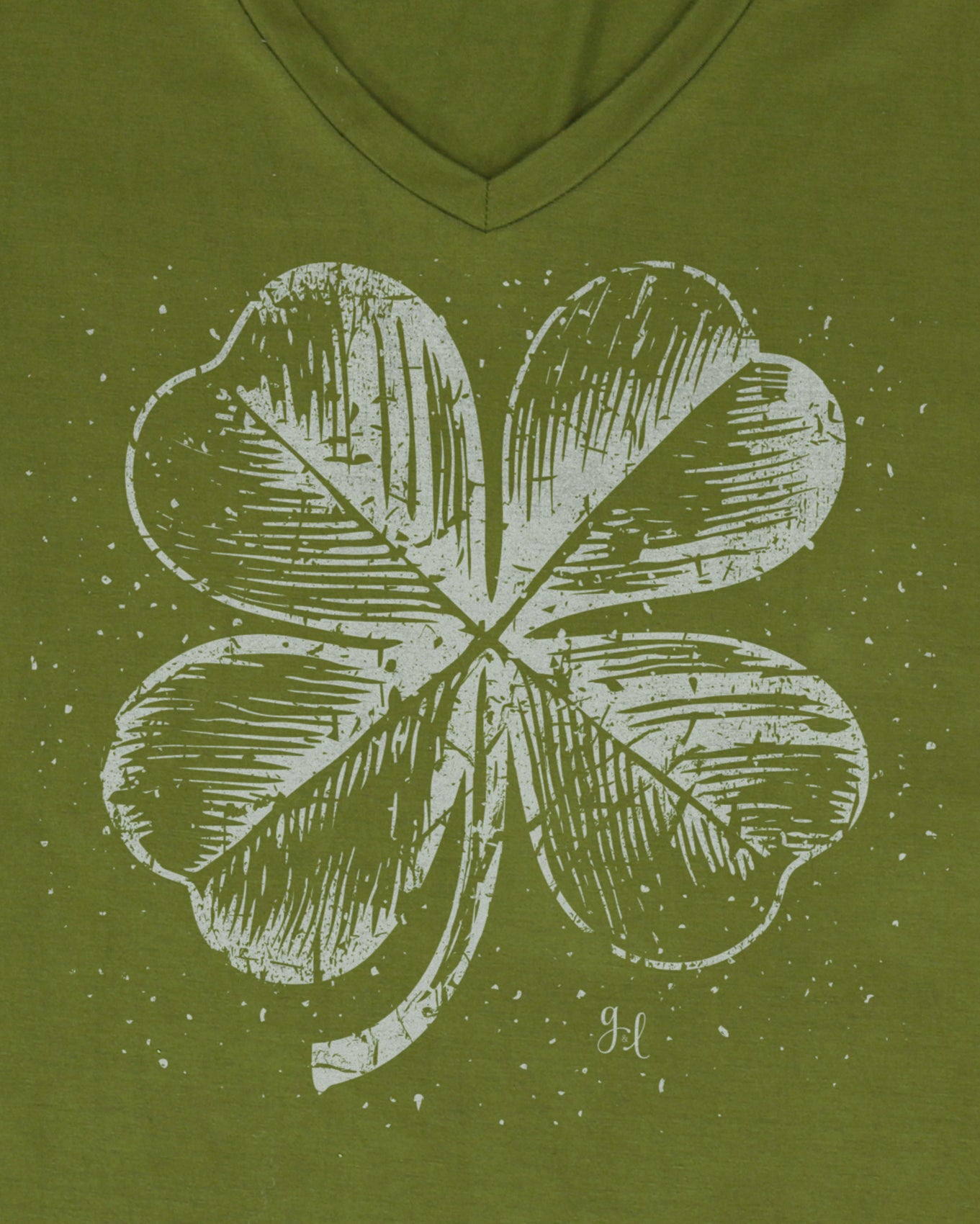 Close up view of Four Leaf Clover VIP Favorite Perfect V-Neck Graphic Tee