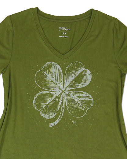 Graphic View of Four Leaf Clover VIP Favorite Perfect V-Neck Graphic Tee