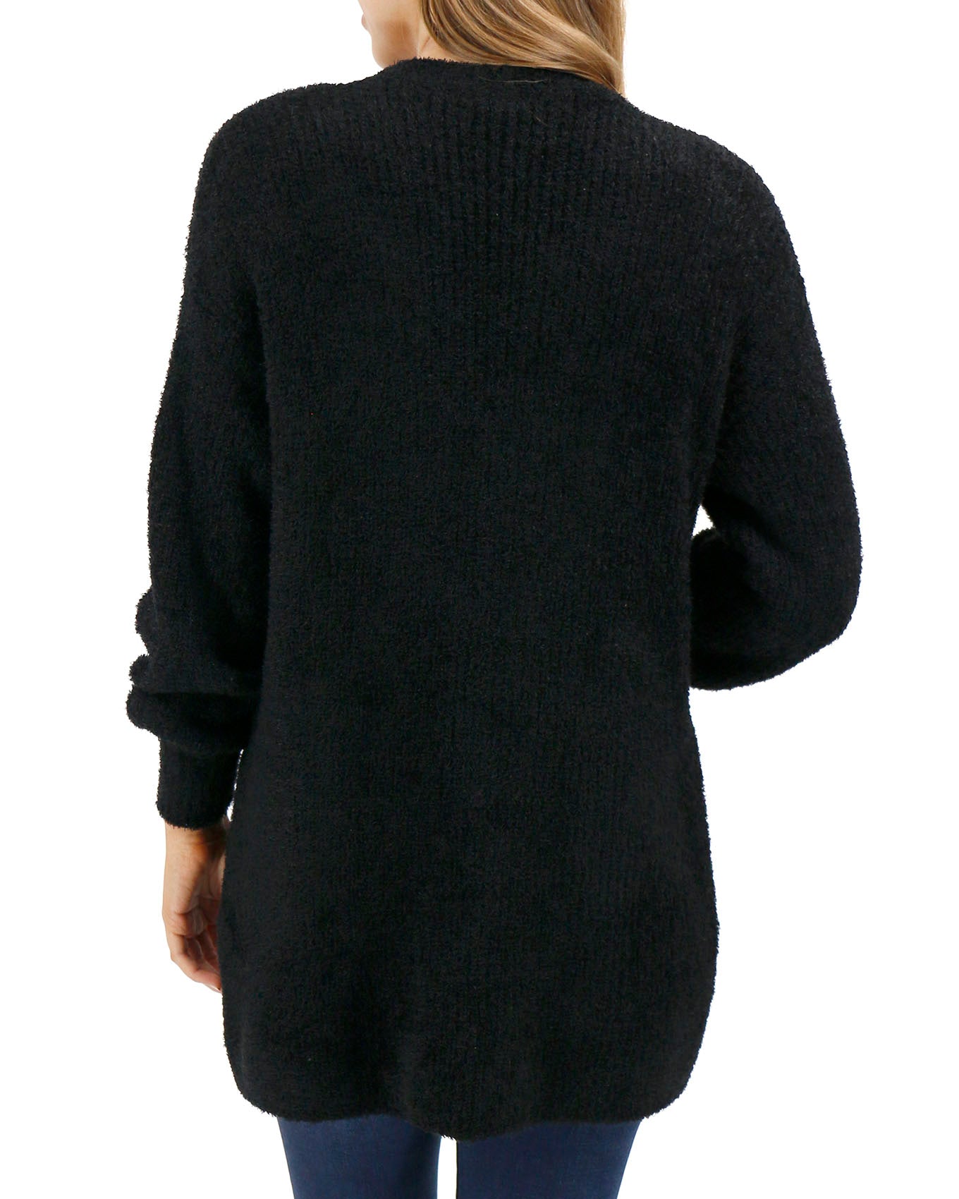 Back view stock shot of Black Knit Fuzzy Cardigan