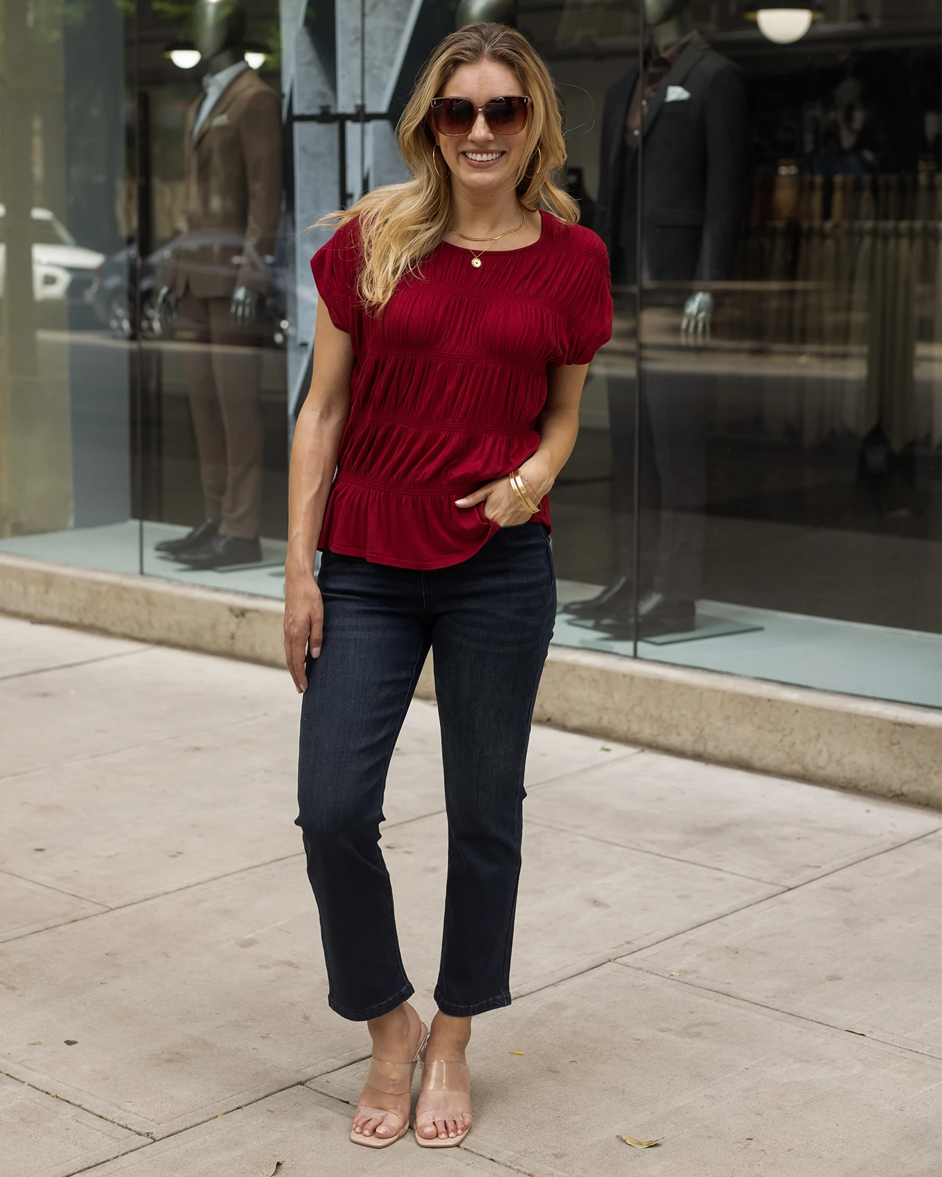 Shirred top in red