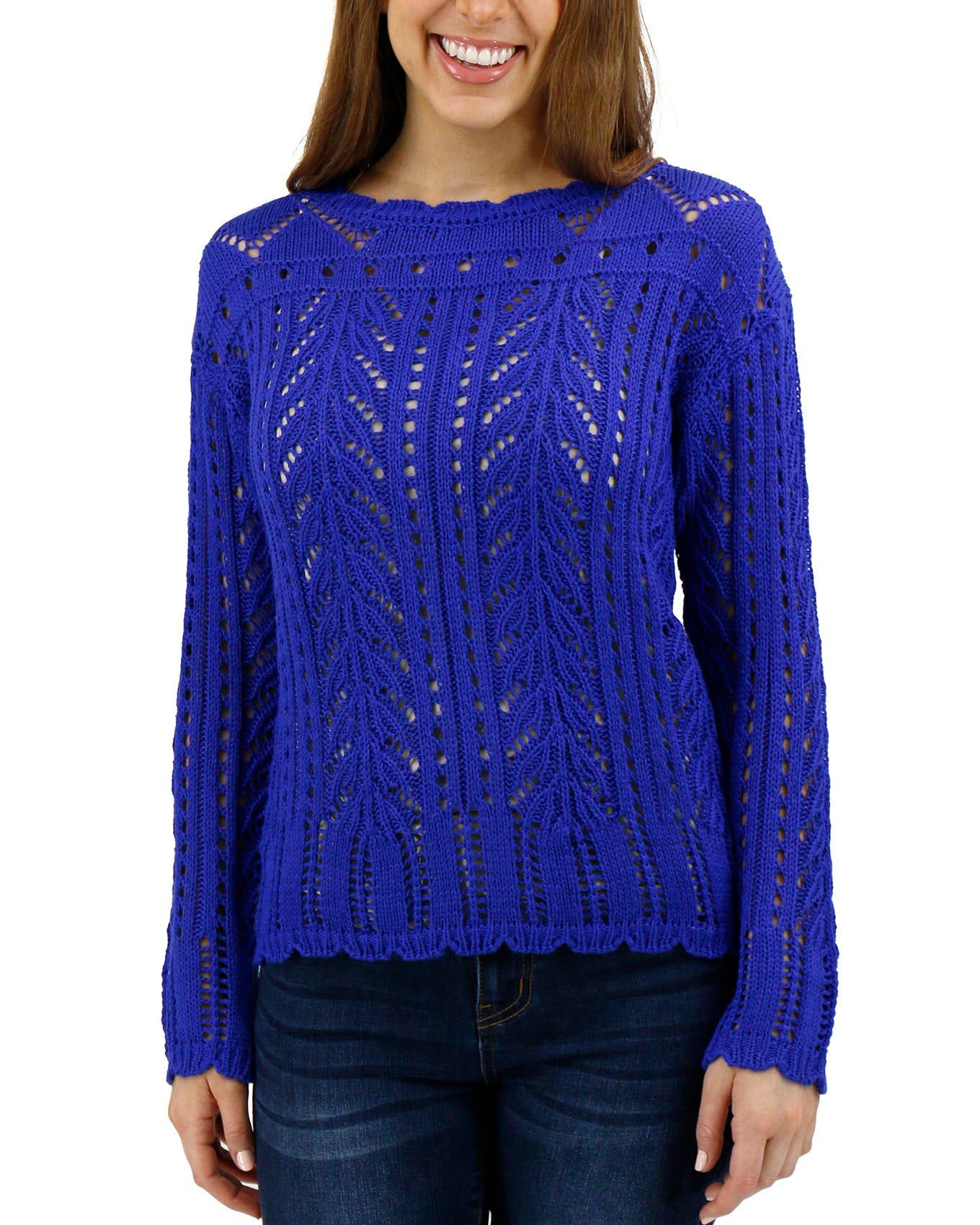 front view stock shot of pointelle sweater