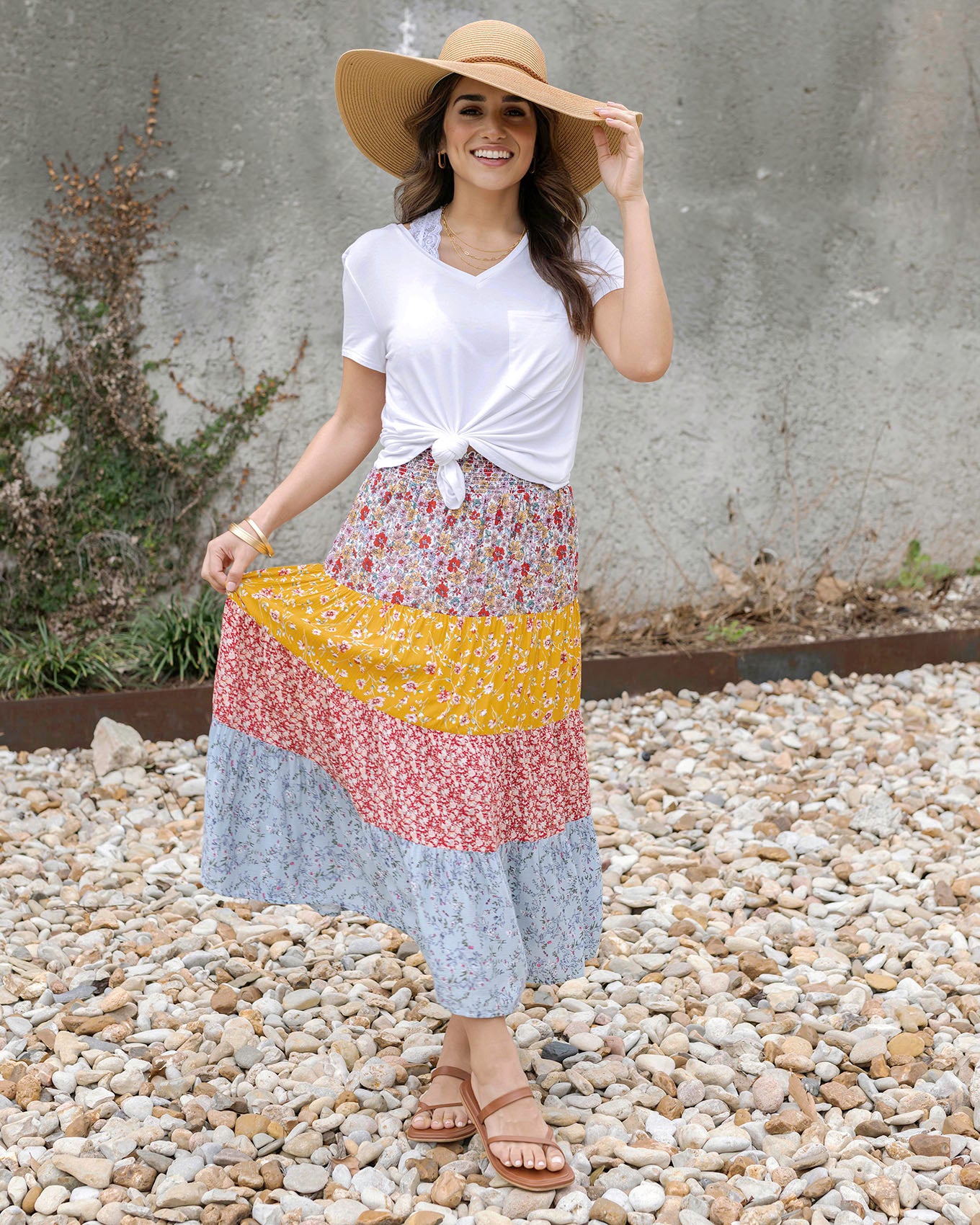 Styled view of Floral Patchwork Go-To Tiered Skirt