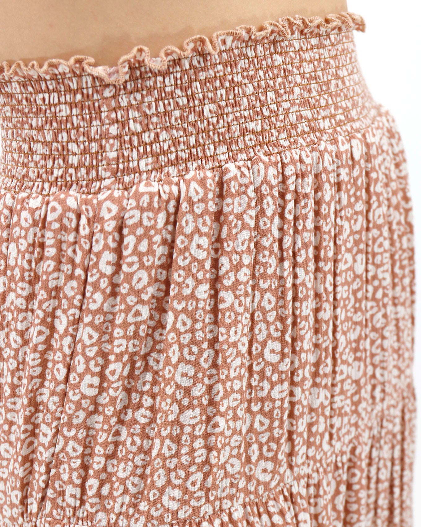Close up view of Neutral Mini Cheetah Go-To Tiered Skirt