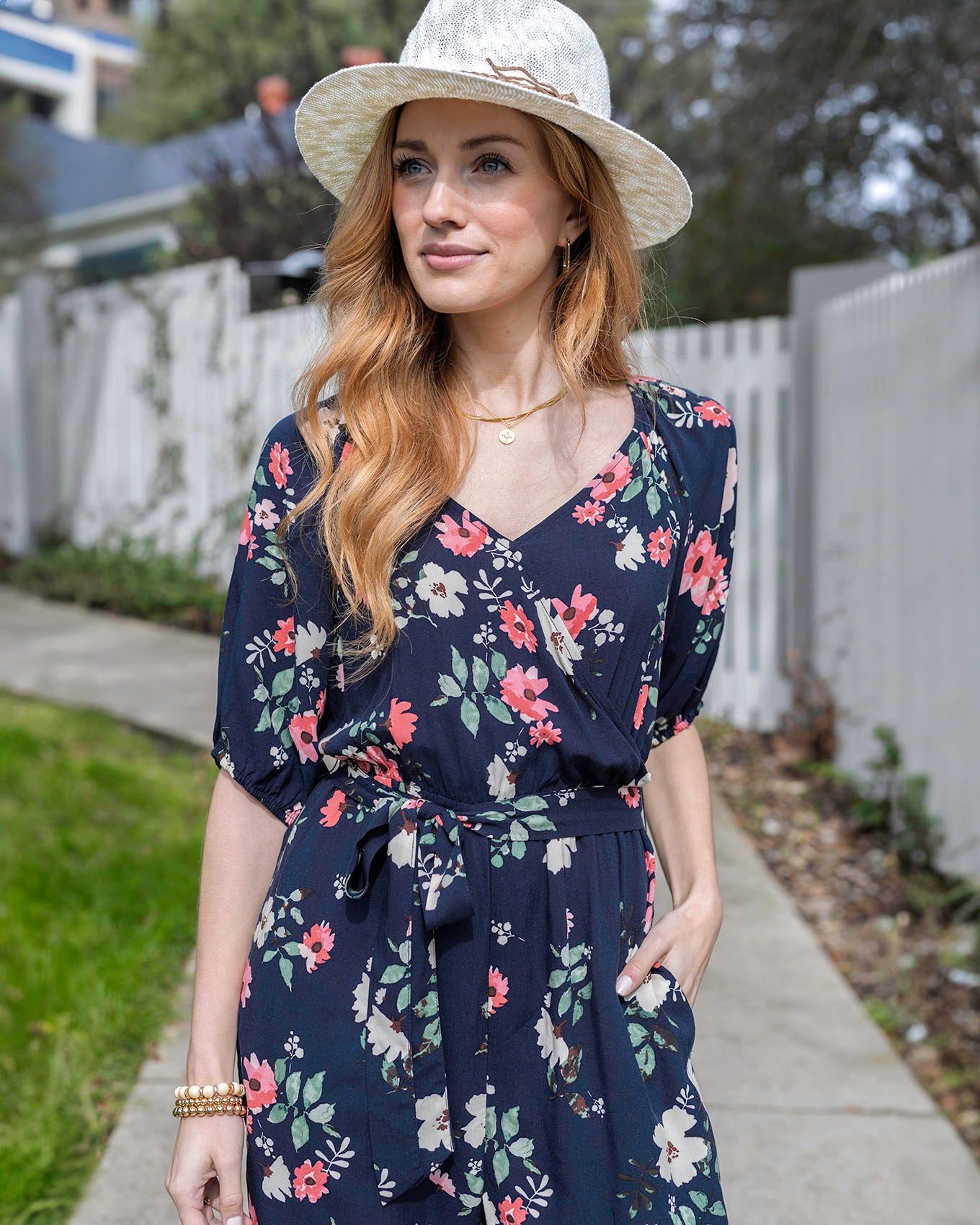 Close up view of Hello Spring Floral Jumpsuit