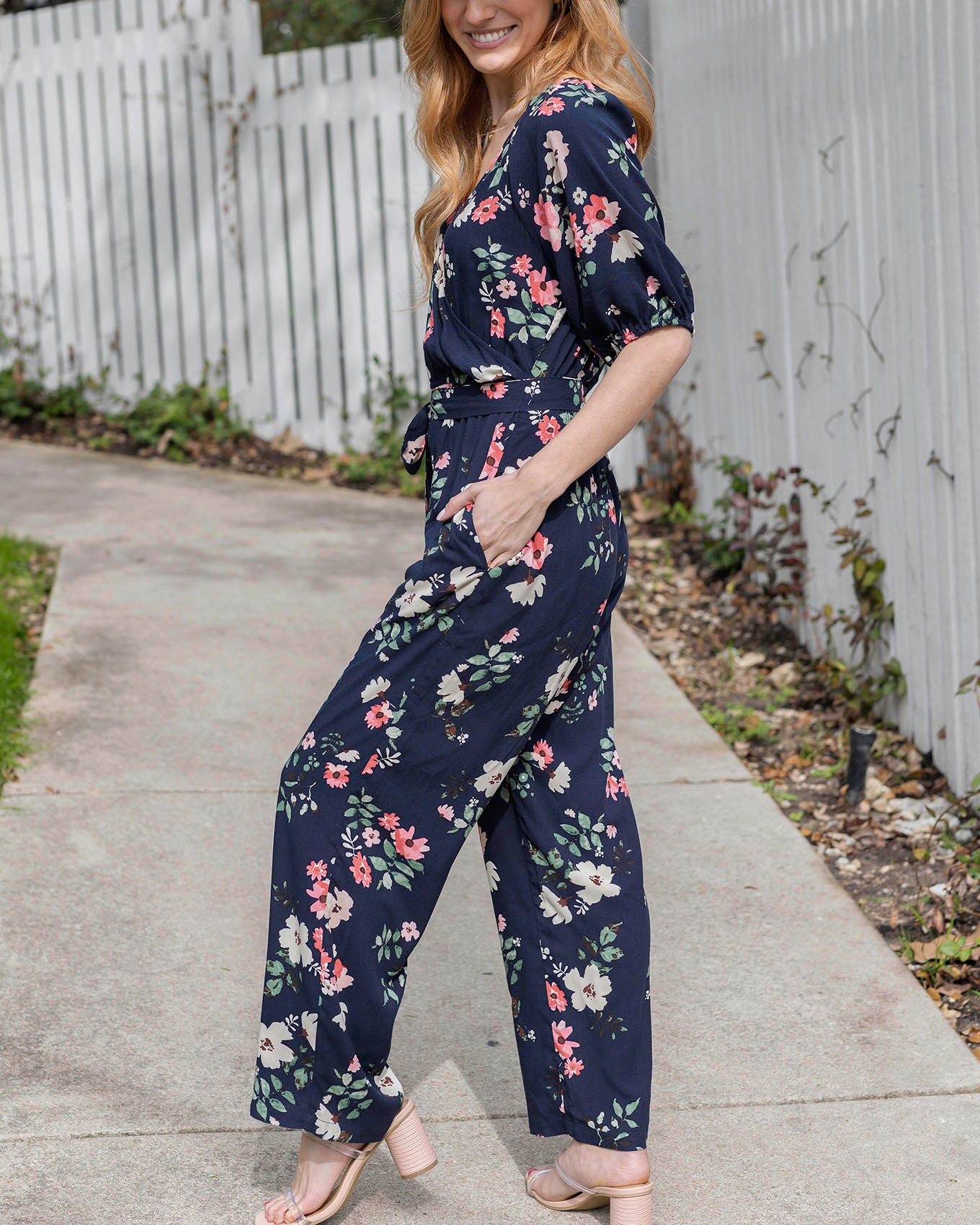 Side view of Hello Spring Floral Jumpsuit