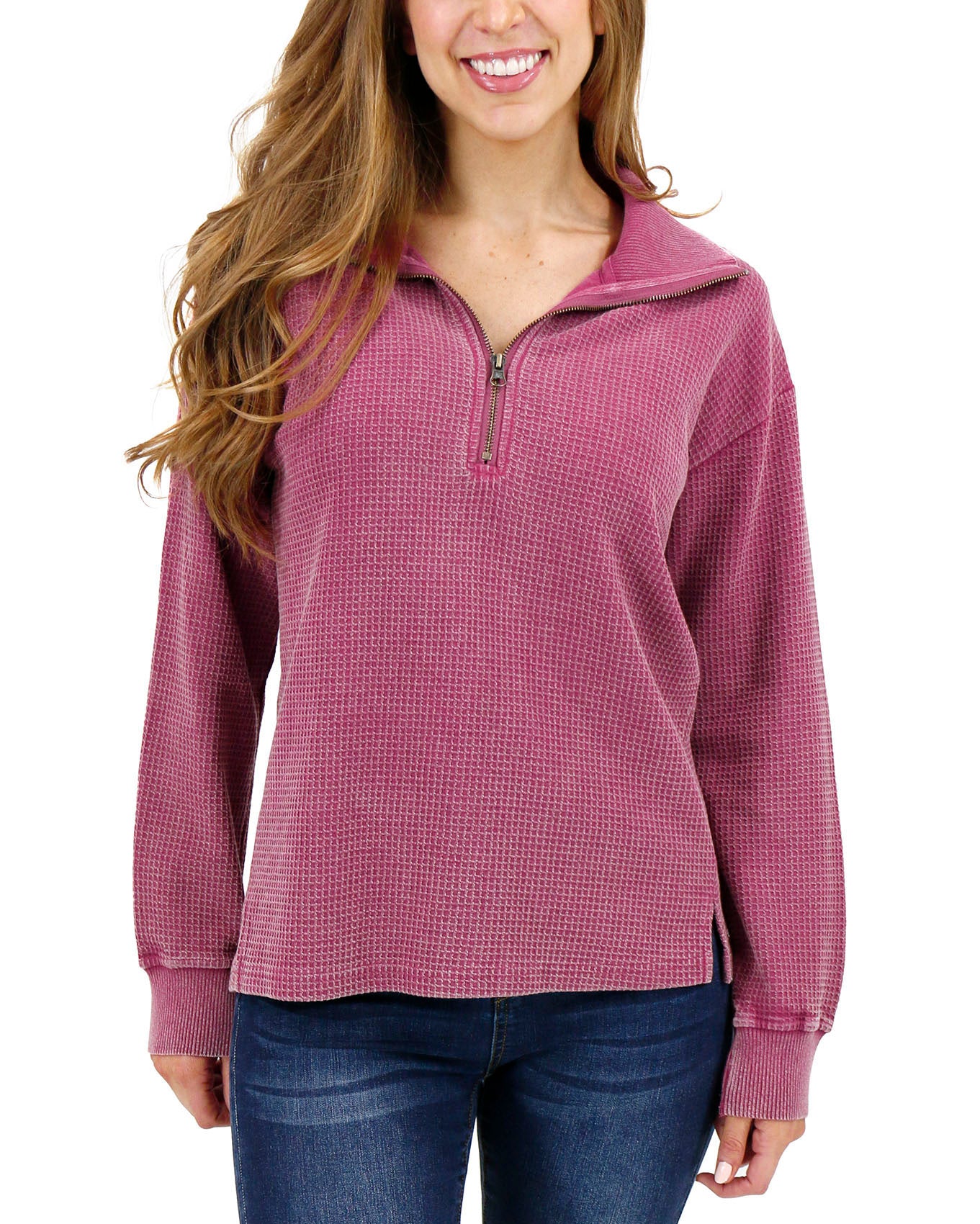 front view stock shot of thermal pullover