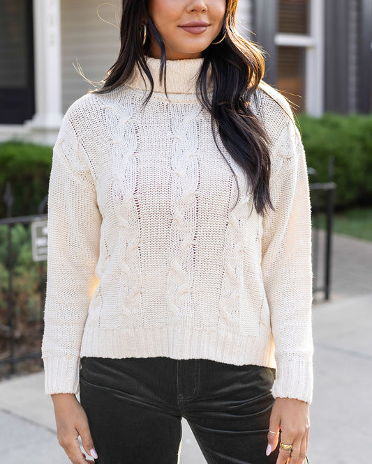 High Neck Ivory Cable Knit Sweater turtleneck sweater