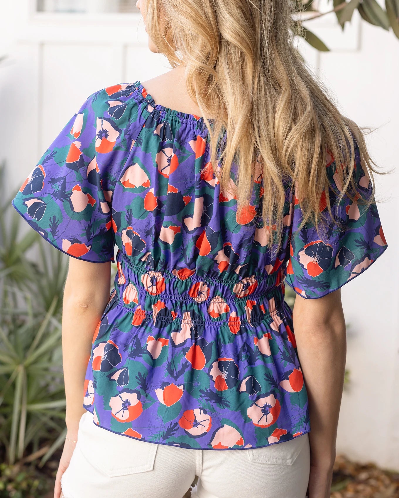 Back view smocked babydoll top