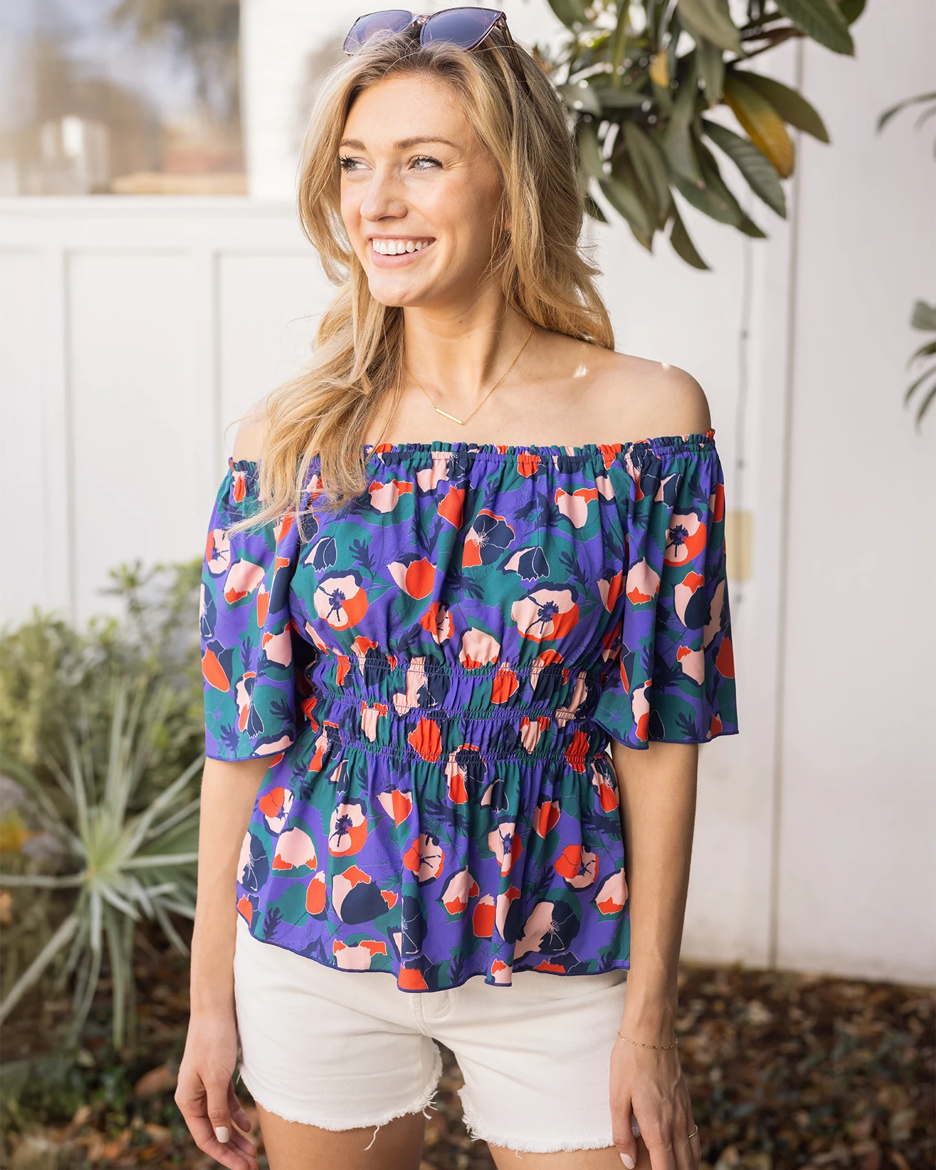 Smocked babydoll top in purple