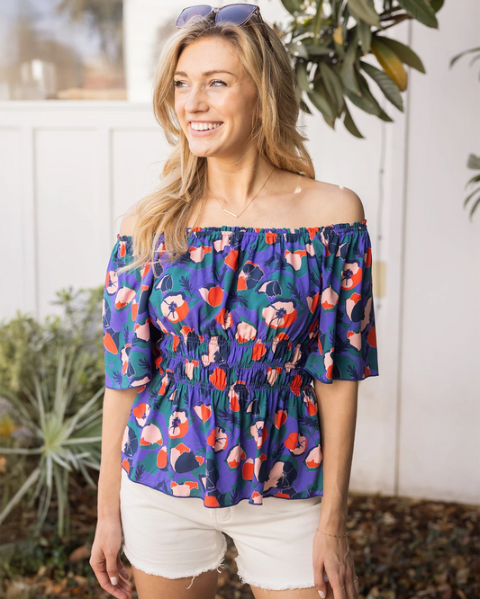 Josie Smocked Top in Purple Poppy Smocked top