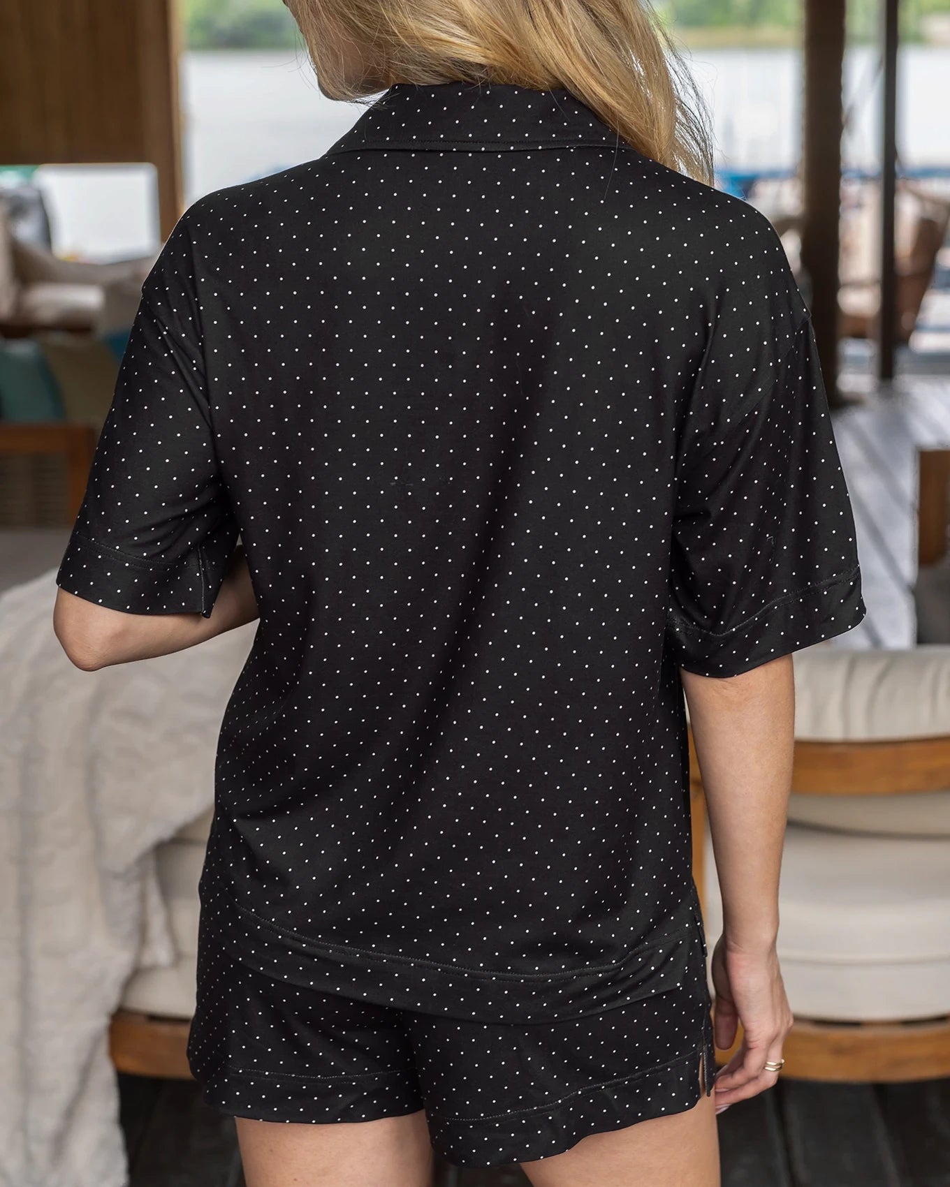 Live-In Short Sleeve Pajama Set in Black Dot Print
