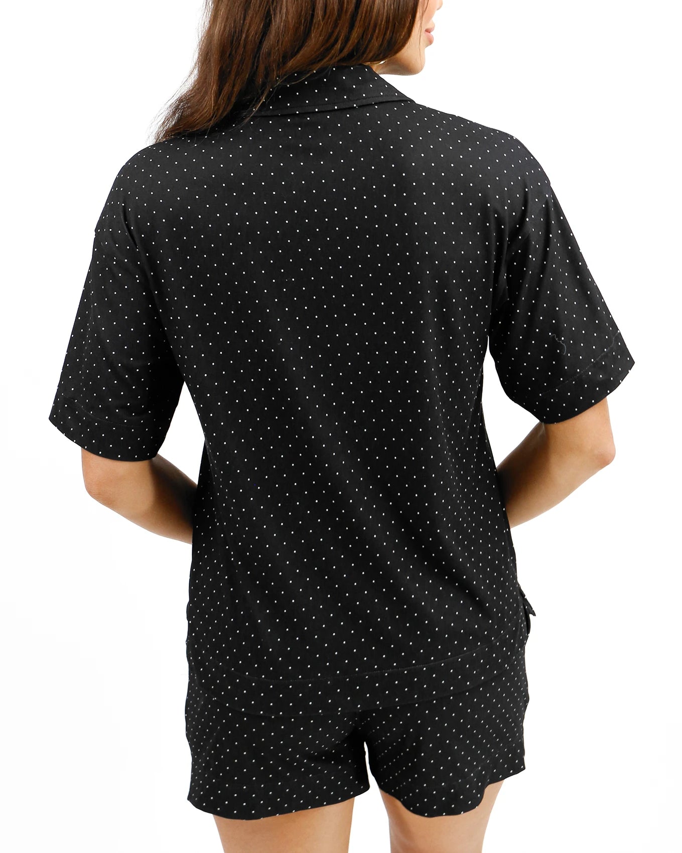 Live-In Short Sleeve Pajama Set in Black Dot Print