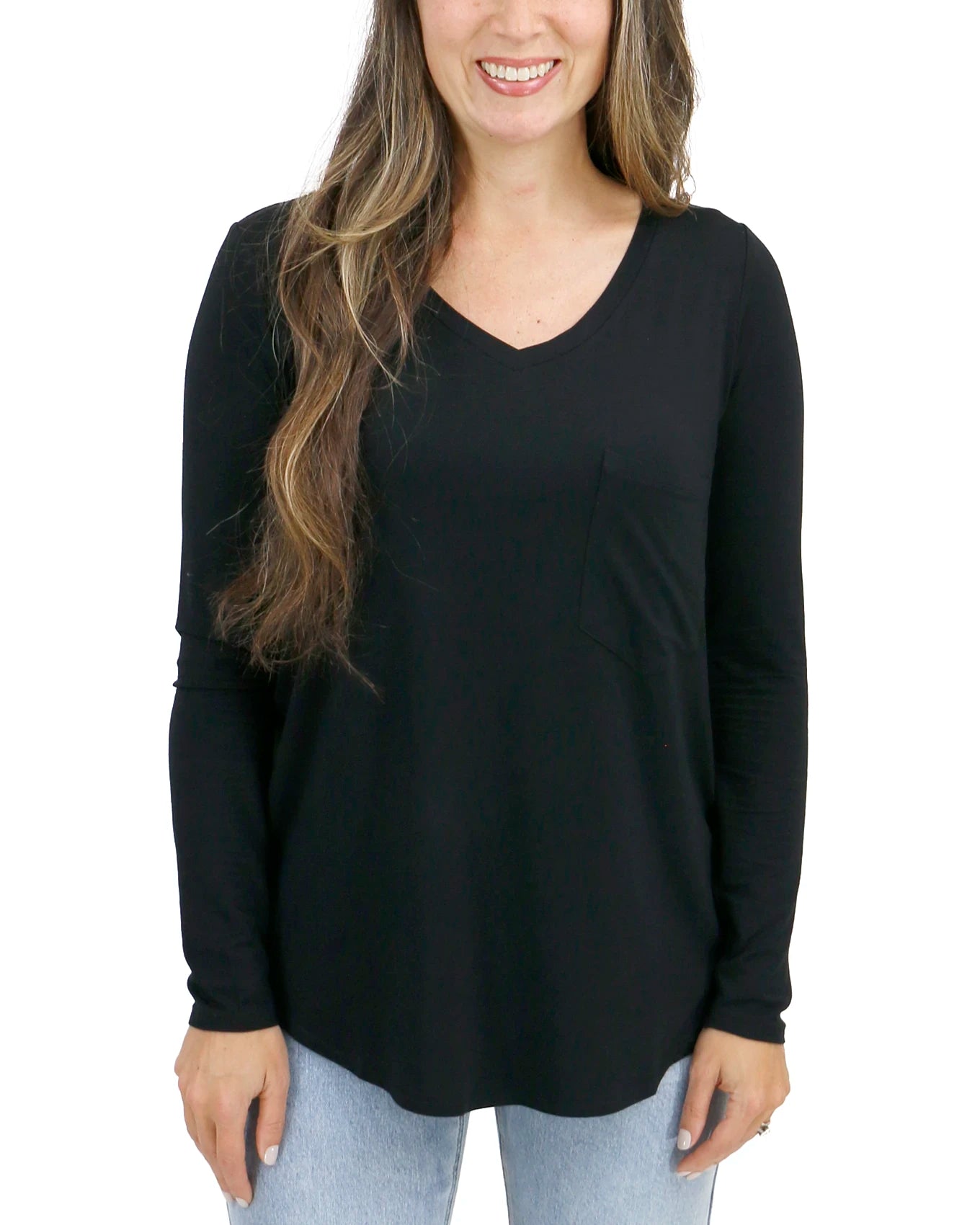 Long Sleeve Perfect Pocket Tee in Black