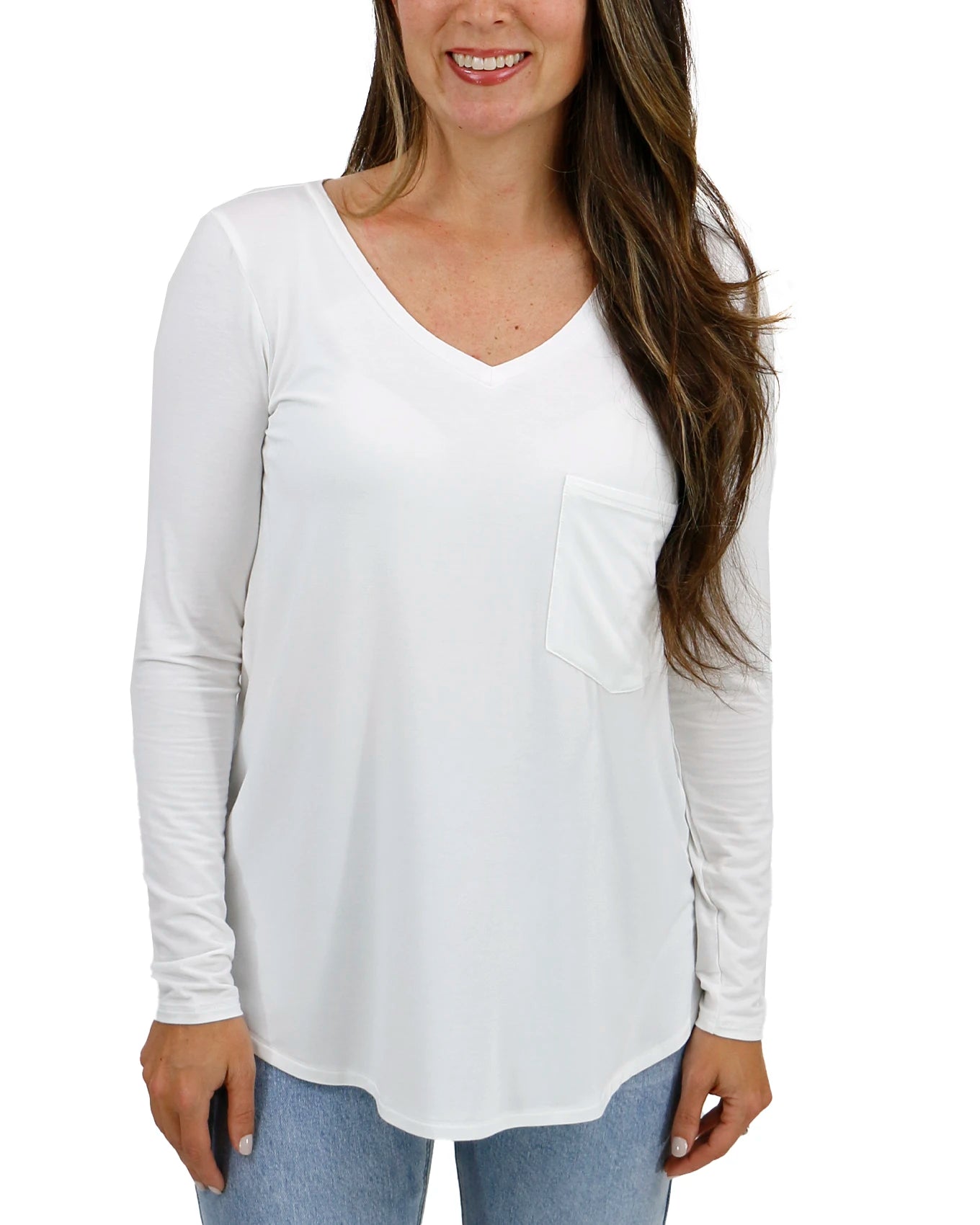Long Sleeve Perfect Pocket Tee in Ivory