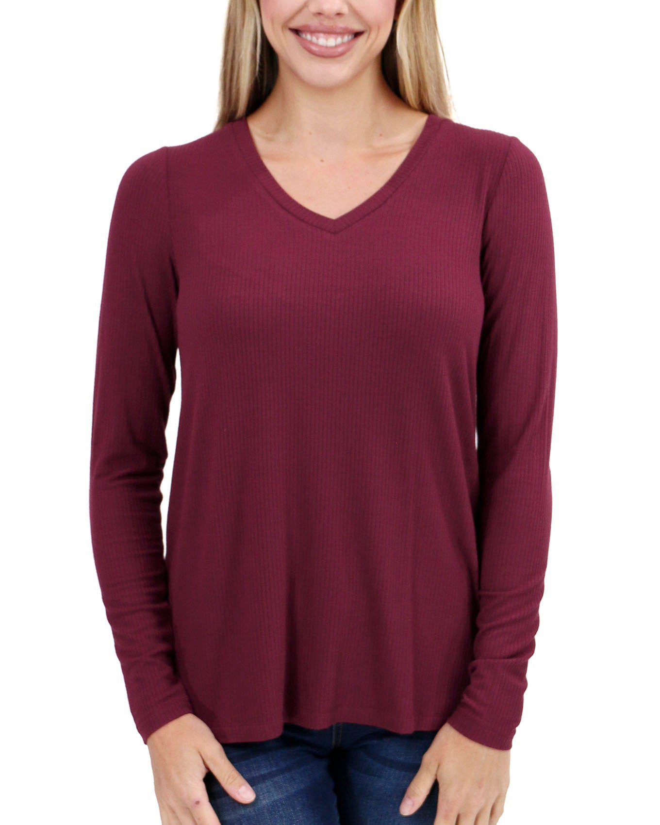 Wine Ribbed Long Sleeve Top - FINAL SALE