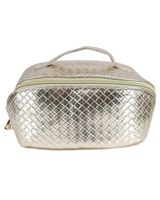 Front view of Gold Makeup Bag